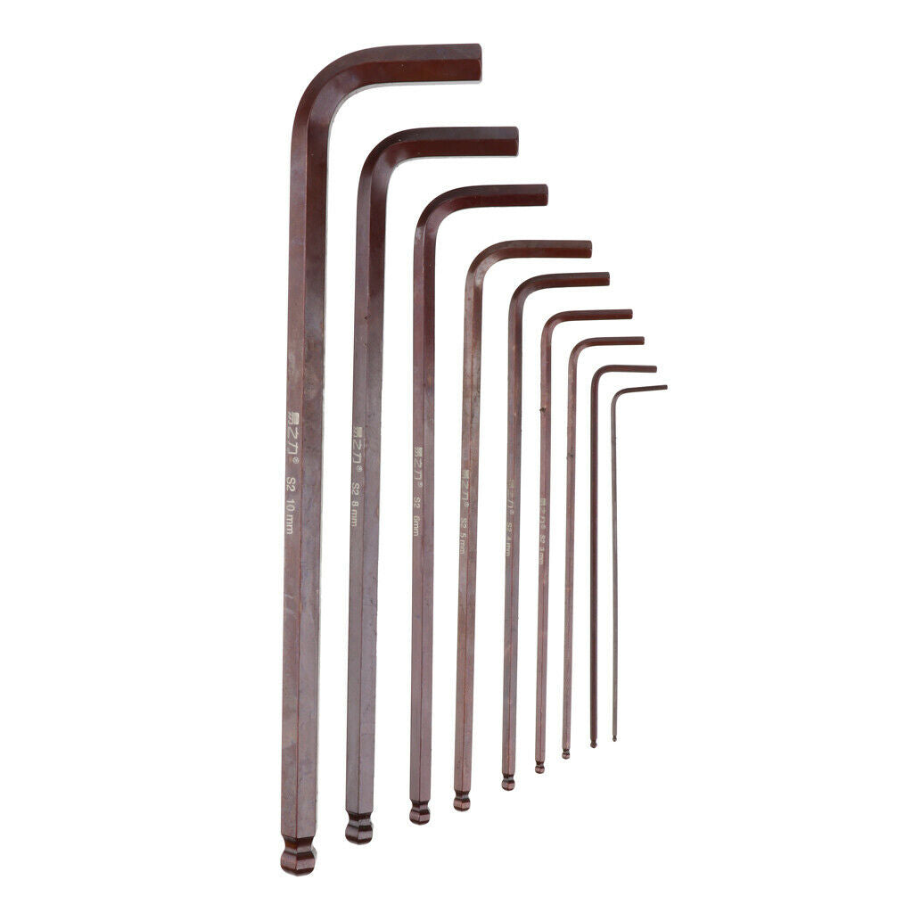 9 Piece Metric Hex Key Allen Wrench Long Short Arm XL Arm Ball End Black