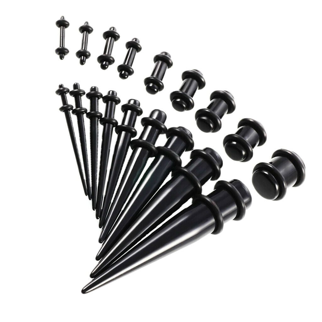 36Pcs Lot Ear Gauges Stretching Kit Plugs Tunnel Taper 14G-00G Expanders Set