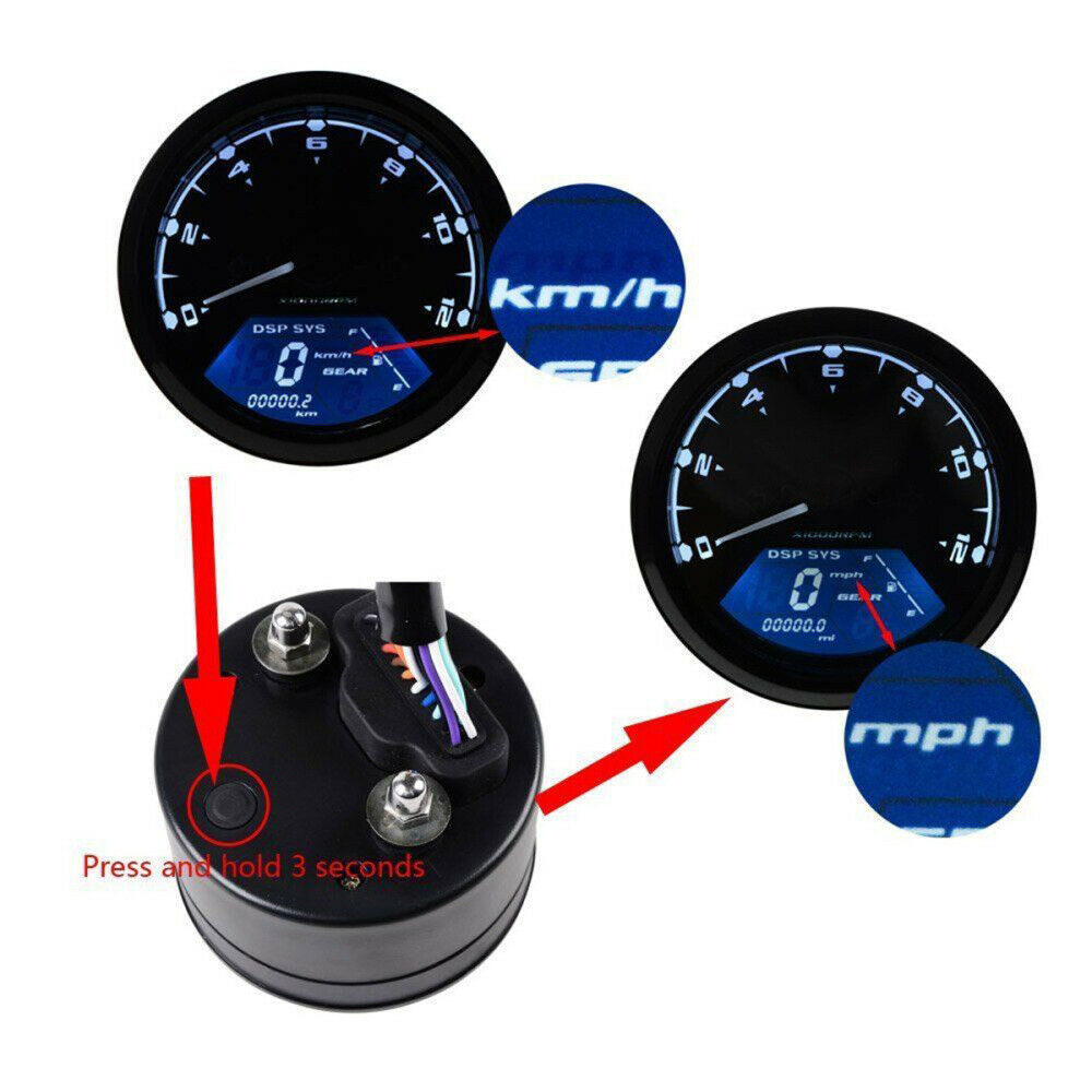 DC 12V LCD Digital Motorcycle Speedometer Odometer Motor Bike Tachometer Gauge