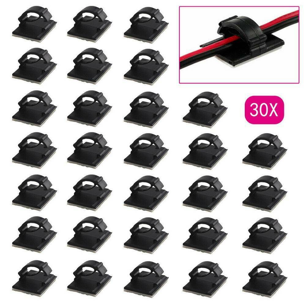 30pcs Self-Adhesive Cable Car Wire Clips Ties Plastic Rectangle Cable Holder New