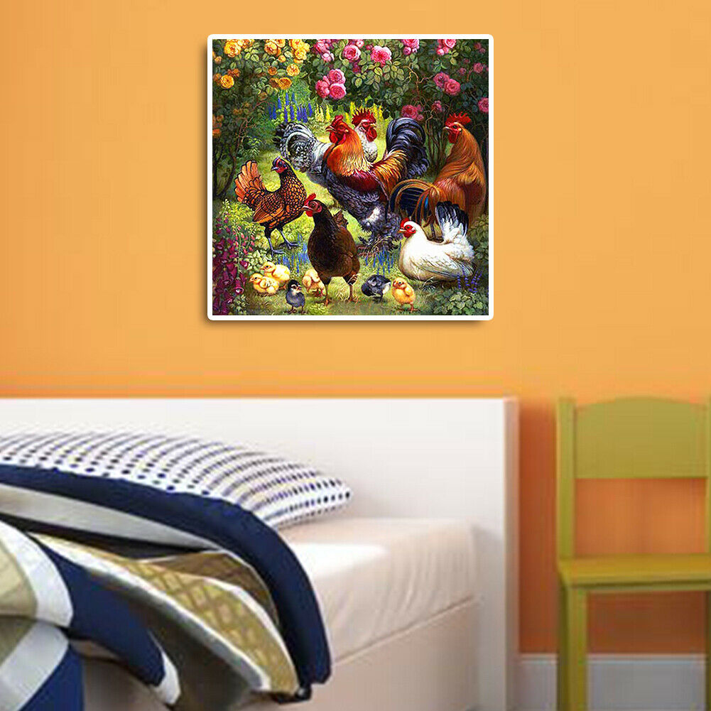 DIY Diamond Full Square Drill Painting Garden Chickens Rhinestone Picture @