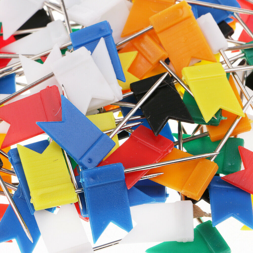 100 Pieces Map Flag Push Pins Tacks Thumbtack for World Map Office Supplies