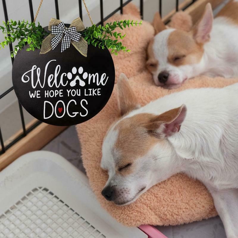 Wreath Sign for Farmhouse Front Porch Decor We Hope You Like Dogs Door Hanging