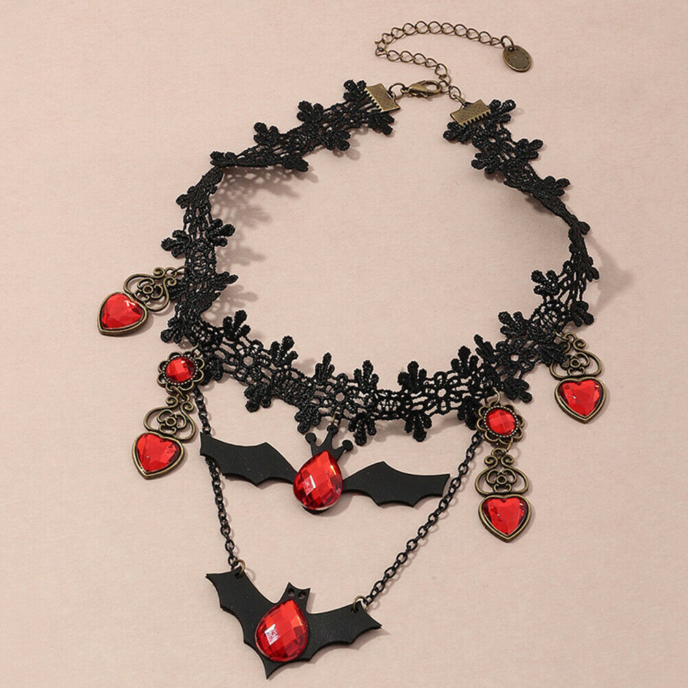 Gothic Jewelry Red Bat Halloween Necklace Lace Choker Necklace Nightmare Laye PT