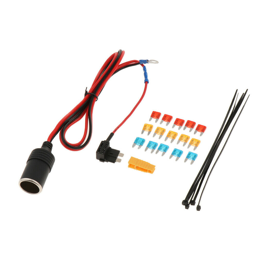 Car Cigarette Lighter Female Socket 1Meter Cable 5/10/15A Fuse Holder S Size