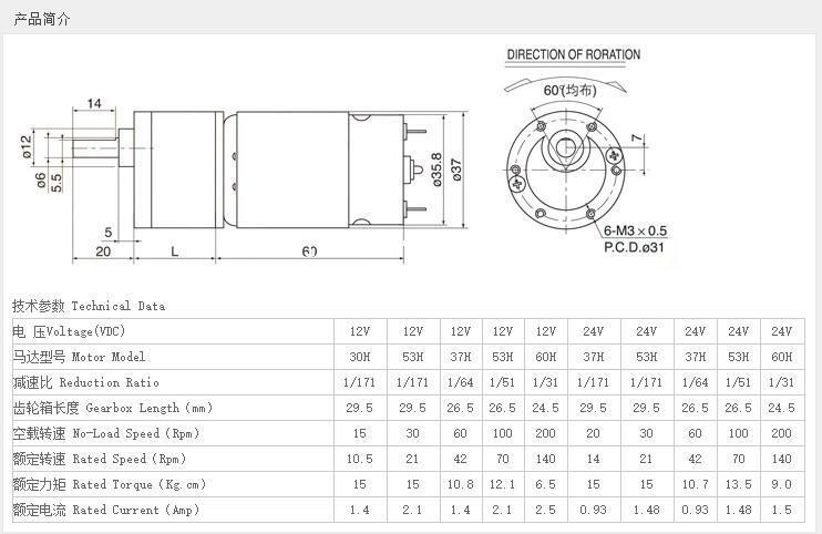 ZGB37RH DC 24V 200RPM 38mm Body Diameter Electric Geared Motor DIY robots