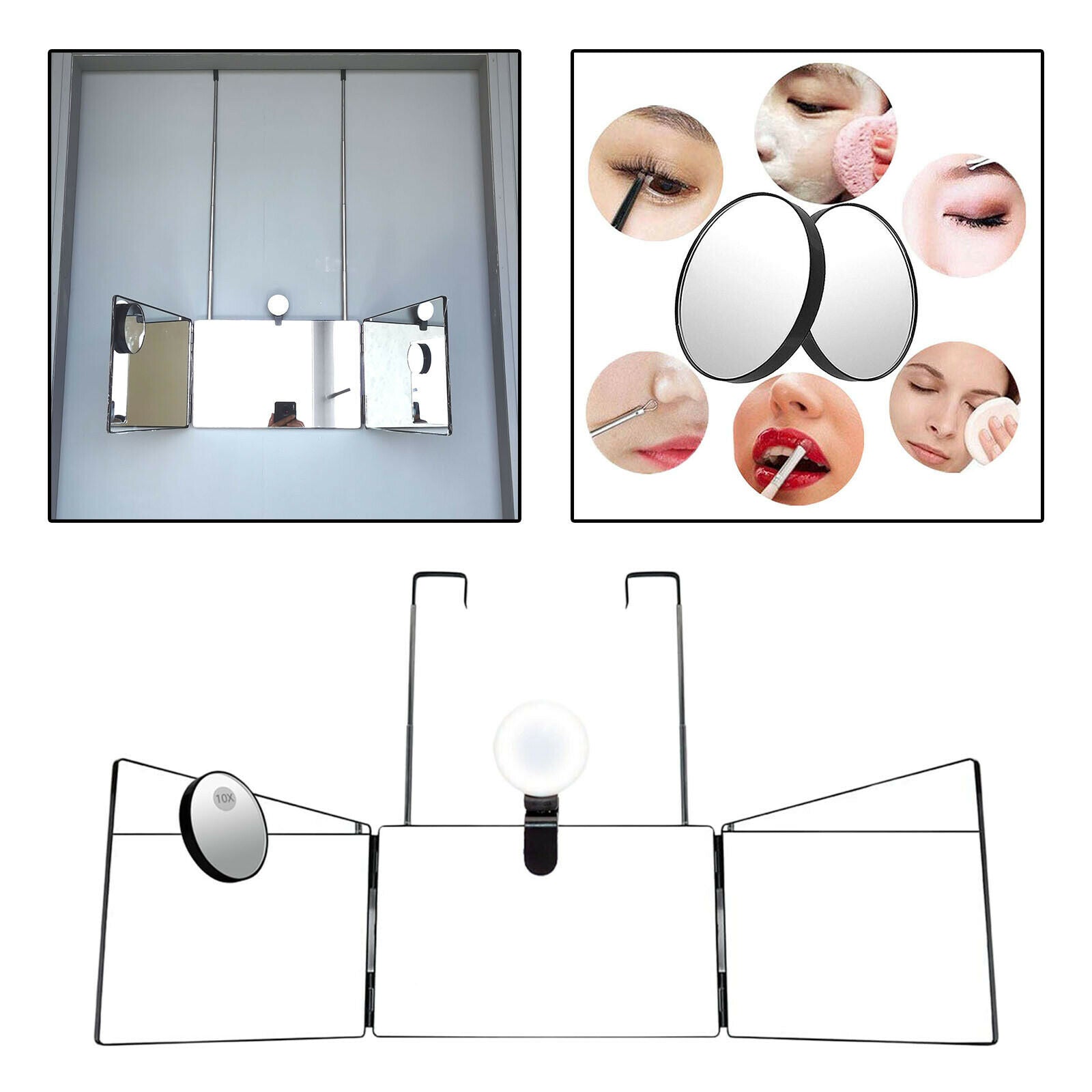 Hair Cutting 3 Way Mirror w/ 10x Magnification Mirror Trifold Mirror Tool