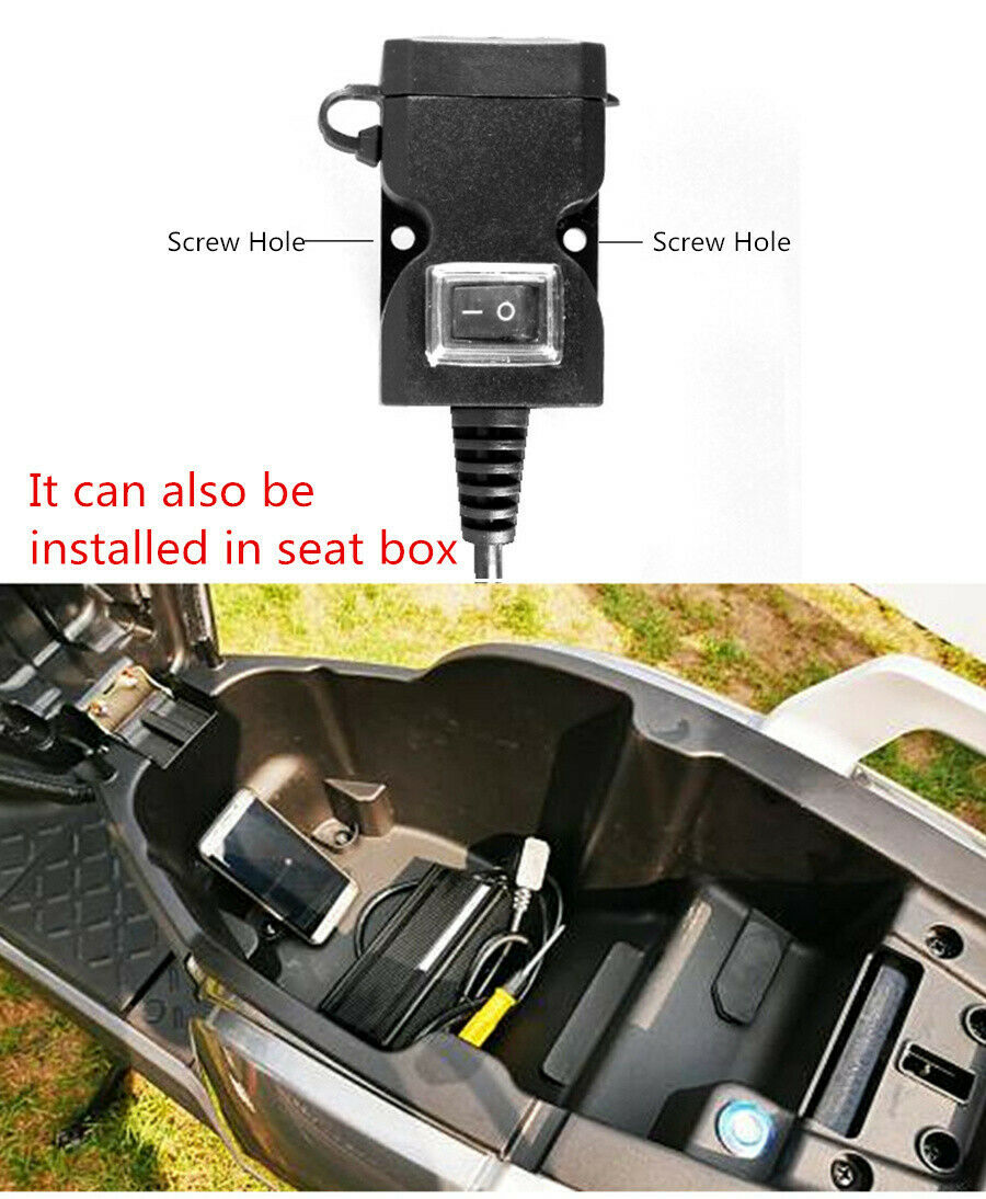 1x Motorcycle USB Charger with Mounting Accessories Synthetic Plastics 12V-24V