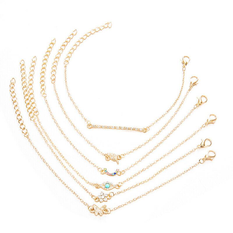 6pcs/set Fashion Crystal Butterfly Bracelets Set For Women simple Leaves .l8