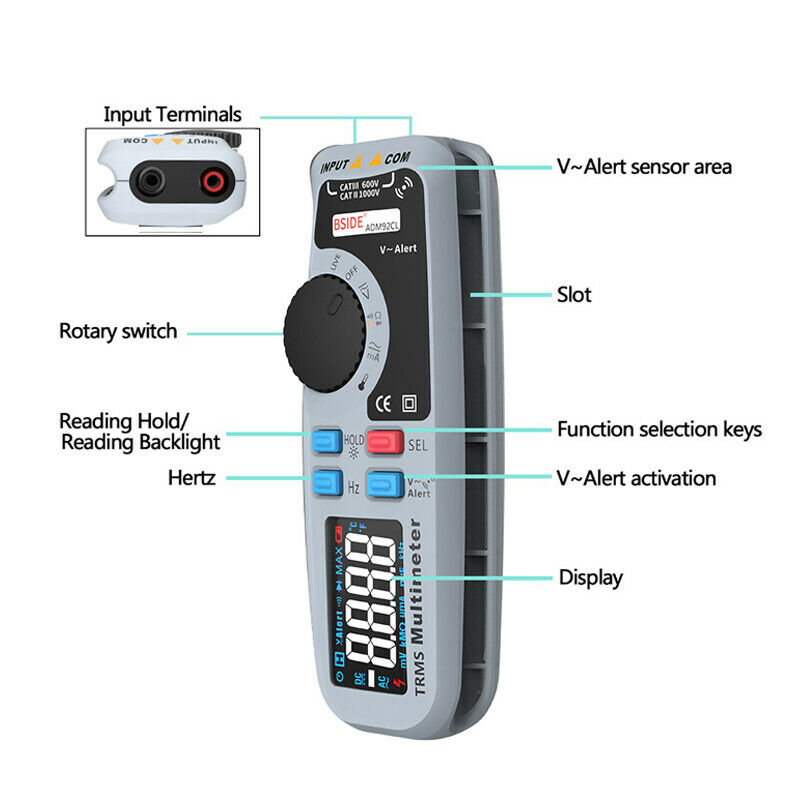 6000 Count True RMS Handheld Digital Clamp Multimeter EBTN Screen AC/DC V/A Test