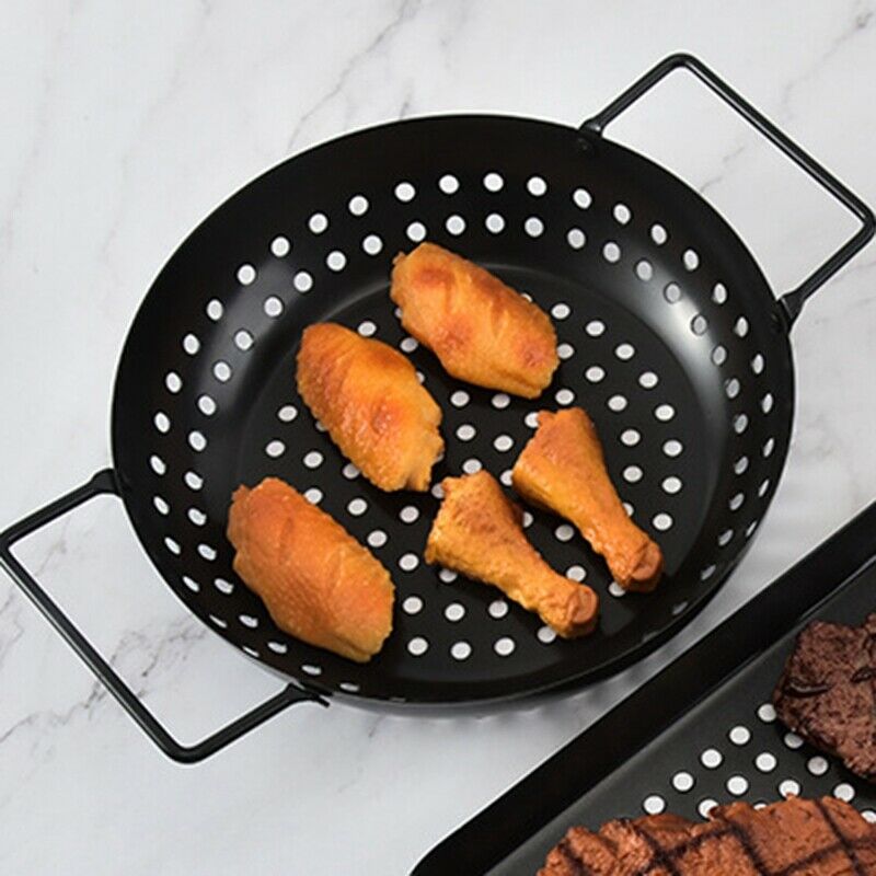 Square Grill Wok with Handle,BBQ Accessory Barbecue Tools for Stir Fry,ShrimG8P2
