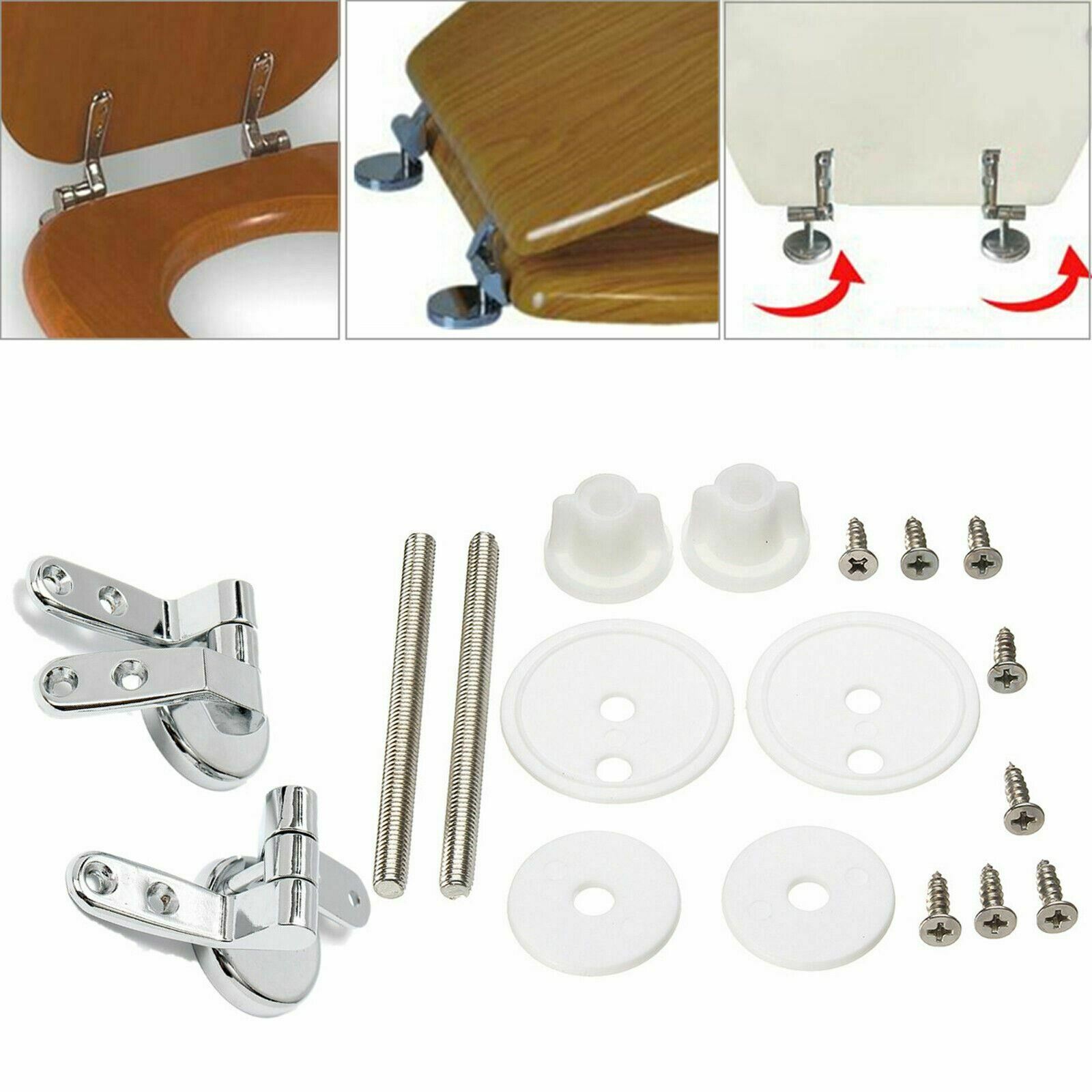 2Pcs Universal Chrome Stainless Steel Toilet Seat Cover Bar Hinges Fitting Set