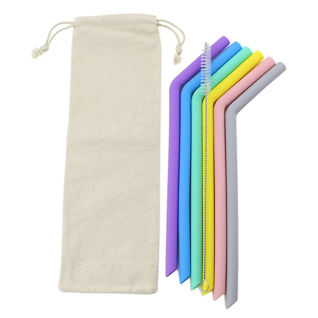 Silicone Straws Bent Stainless Steel Metal Cocktail Drinking Mixing Straw Curved