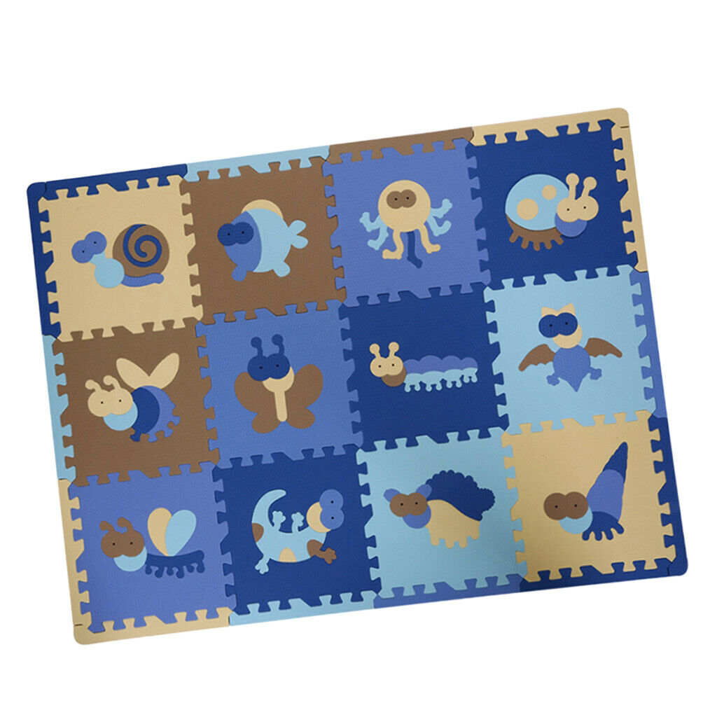 12Pieces Foam Puzzle Exercise Mat Interlocking Floor Tiles insect Blue