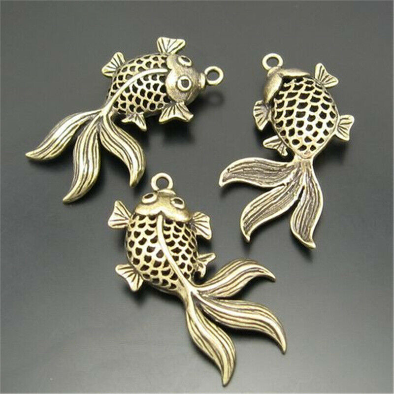 10 pcs Antiqued Bronze Goldfish Brass Charm Hollowed Fish Pendant Crafts 30*24mm