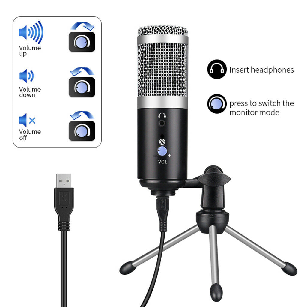 USB Condenser Podcast Recording Microphone for Laptop PC Studio Gaming