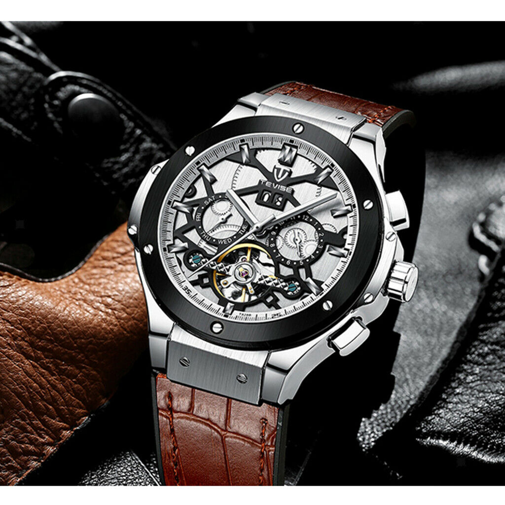 Mens Business Watch Mechanical Automatic Wristwatch -waterproof White