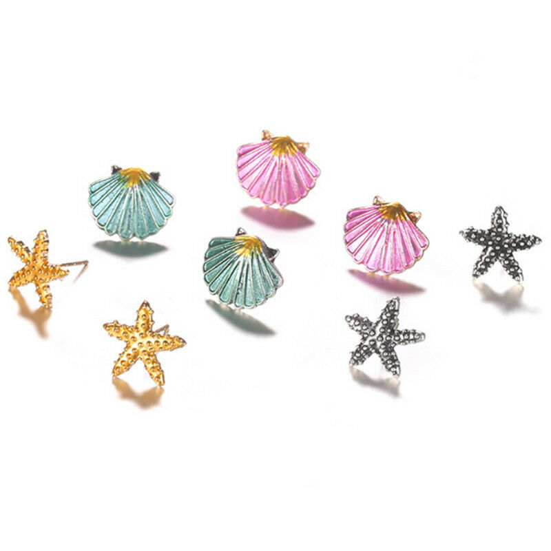 4Pairs/Set Starfish Shell Ear Stud Earrings Wedding Bohemian Beach Jewelr.l8