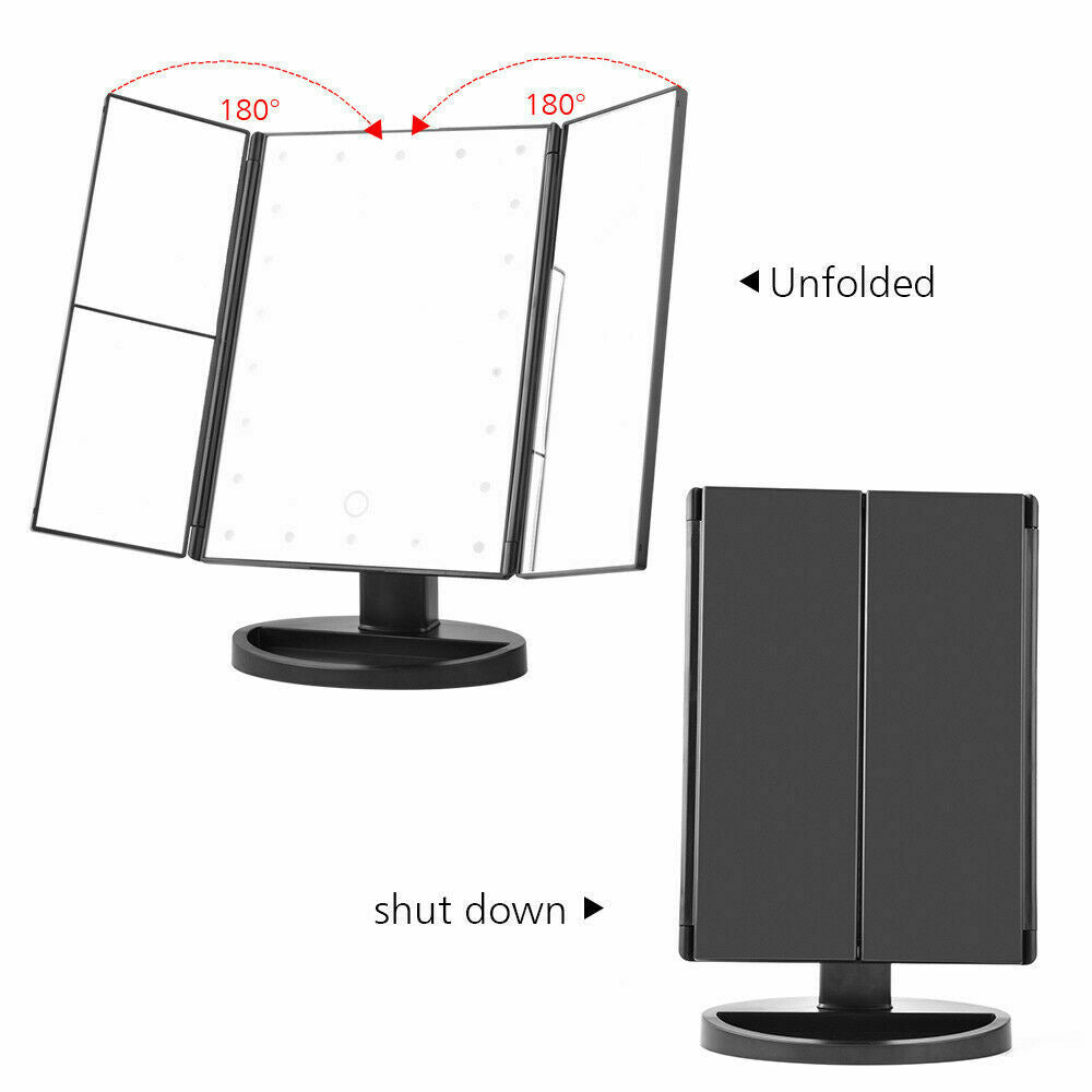 Makeup Mirror With 22LED Lamp Touch Magnifying Tri Fold Standing Lights T3  BS5