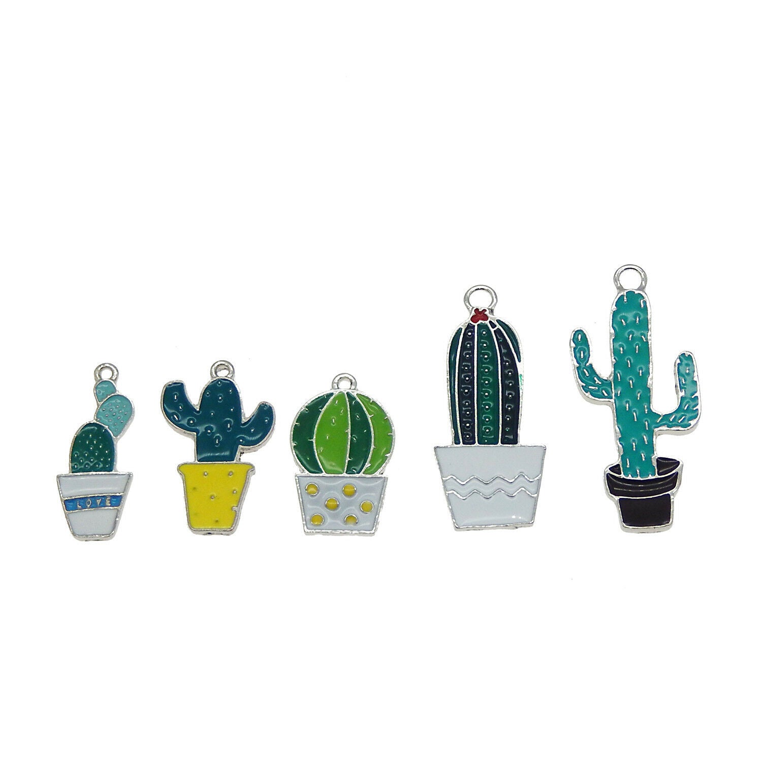 Lot of 5 Enamel Metal Nice Cactus Charm Dangle Earring Pendant Findings DIY