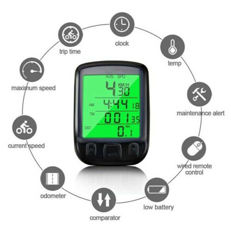 Waterproof LCD Digital Cycle Bicycle Backlight 536 Computer Speedometer Odometer
