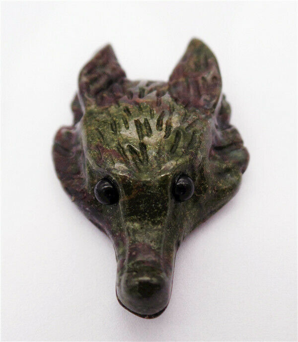 38x25x11mm Natural Dragon Blood Stone Carved Fox Head Statue Decoration HH8125