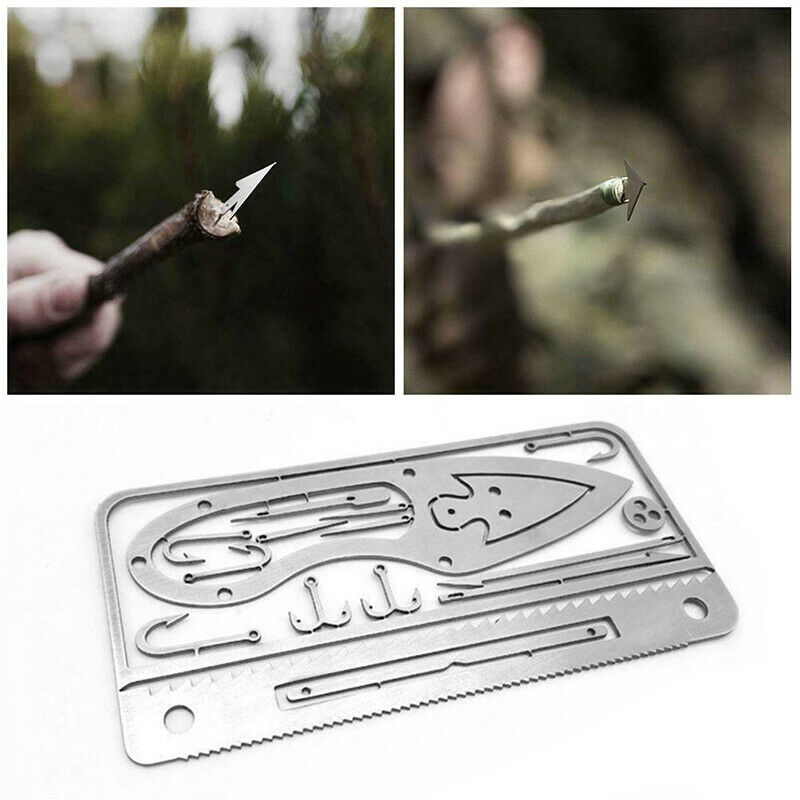 Multifunction Fishhook Survival Card Arrow Awl Needles Blades Hiking Camp.l8