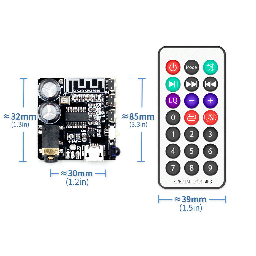 Bluetooth 5.0 Audio Decoder Board MP3 Car Speaker Amplifier w/ IR Remote Control