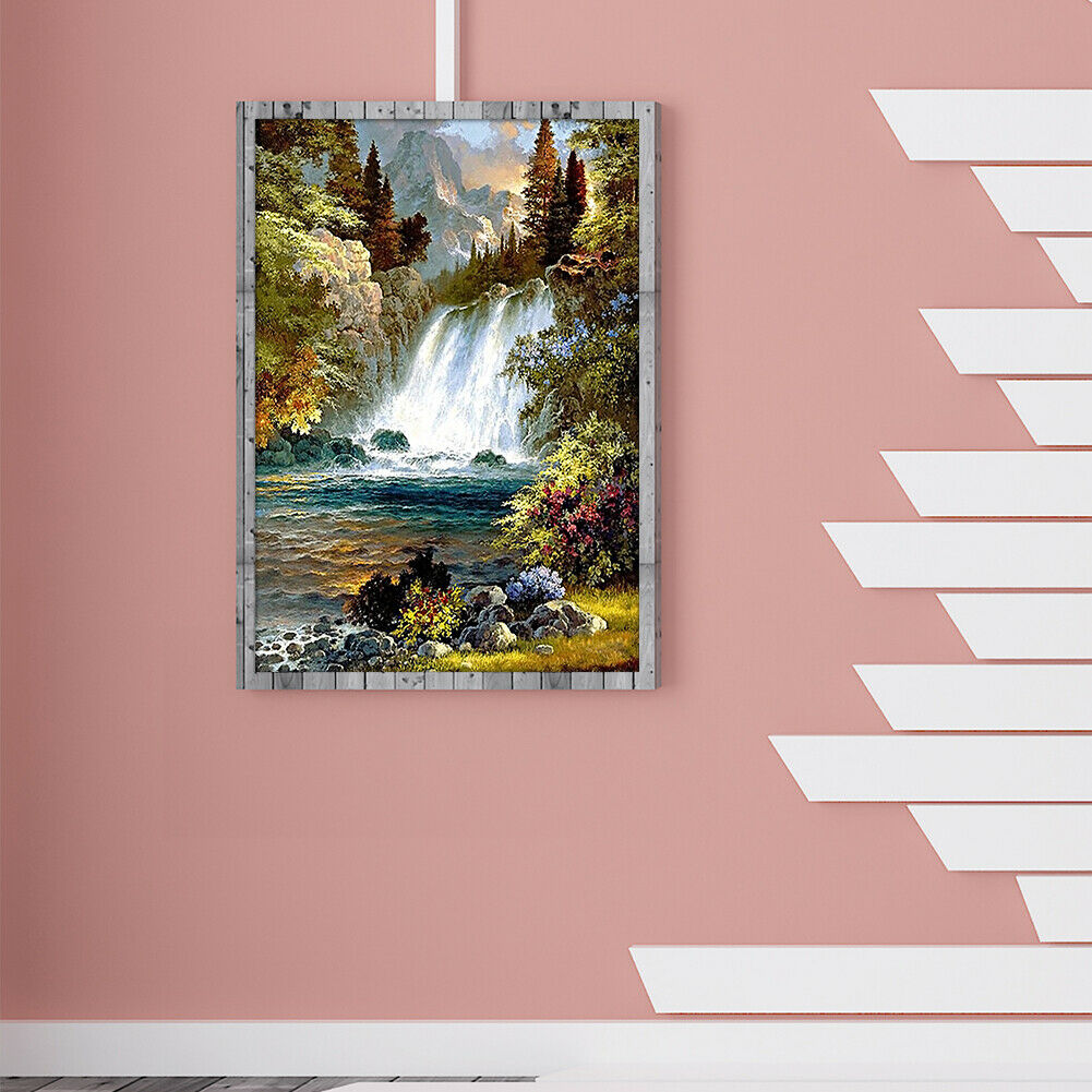 Waterfall Full Drill Round Diamond Painting DIY Needlework Cross Stitch Set @
