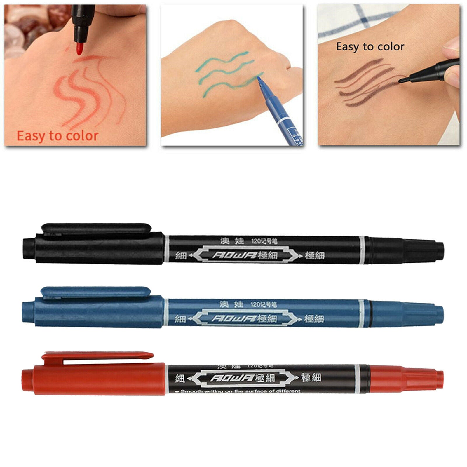 6 Pcs Double Ended /Piercing Skin Marking Pen with Fine & Thick Tip