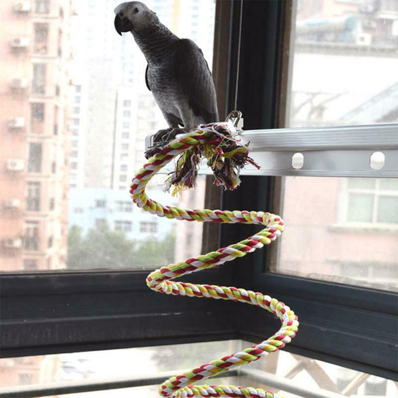 Pet Parrot Chew Rope Budgie Bell Bird Perch Coil Swing Cockatiel Cage Hang Toys