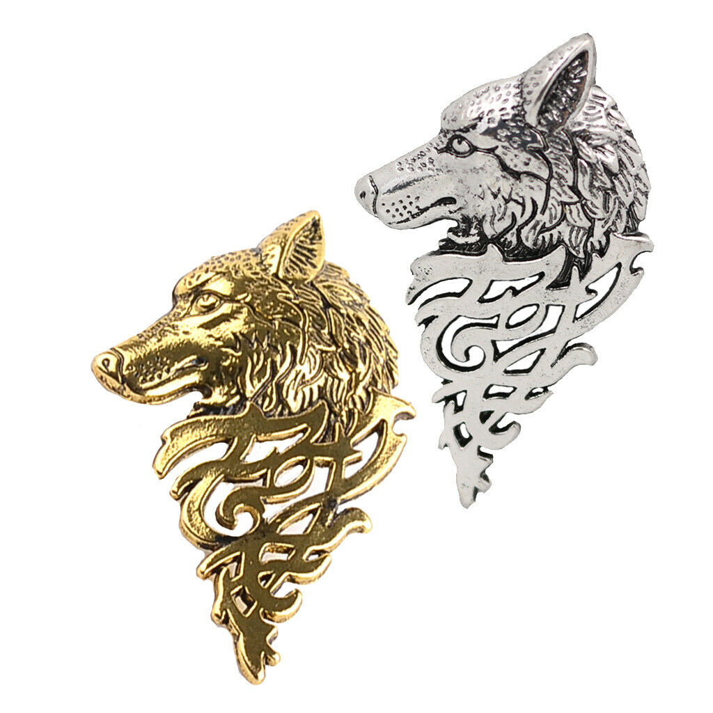 2Pcs Wolf Head Collar Pins Gothic Charm Alloy Brooch Pin Men's Jewelry Gift