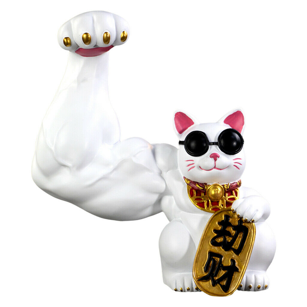 Chinese Lucky Cat Waving Arm Good Luck Feng Shui Home Door Interior Decor white