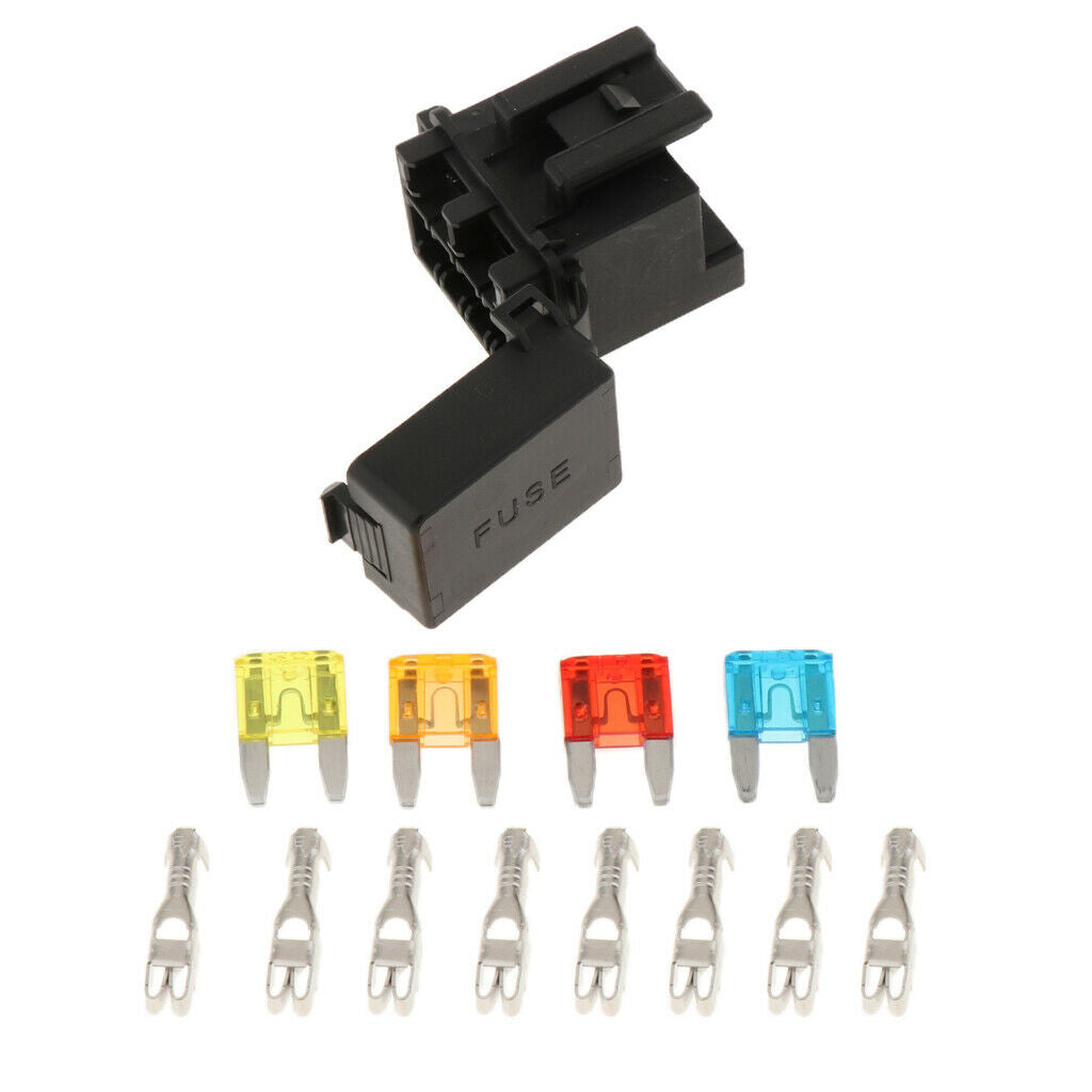 Marine Boat Fuse Relay Holder 4-Slot Relay Box 1 Relay 4 Fuses, Black