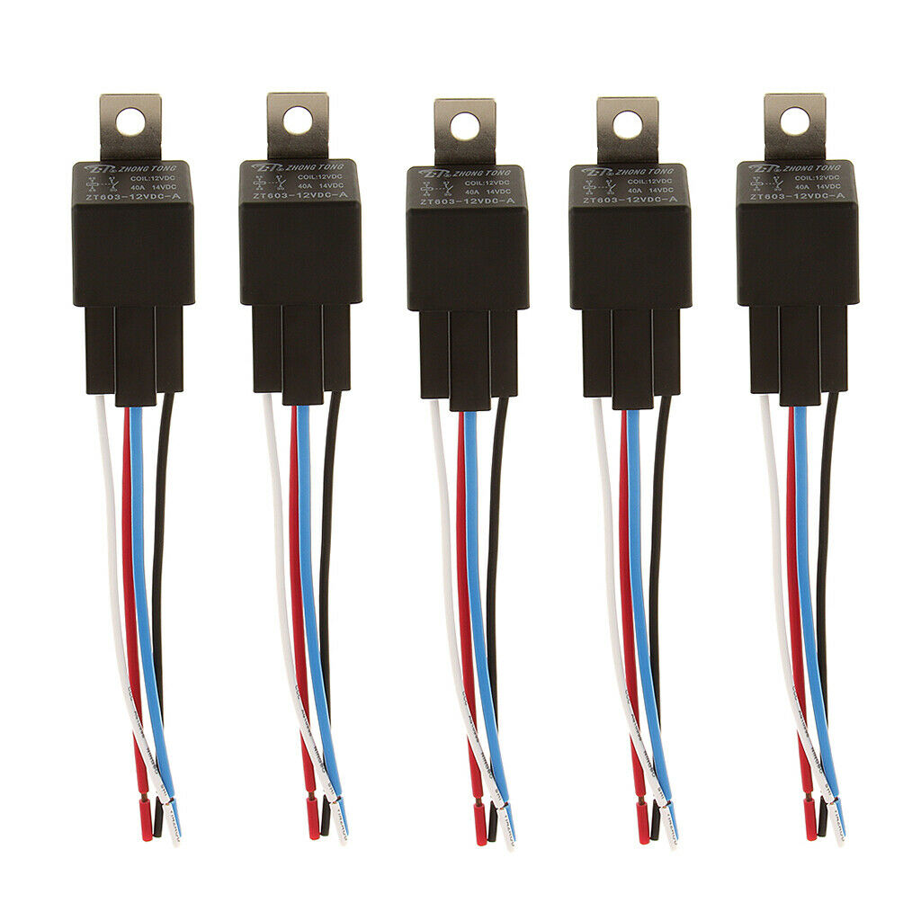 5x12V 40A Car Automotive Heavy Duty Relay 4Pin On/Off SPST Plug
