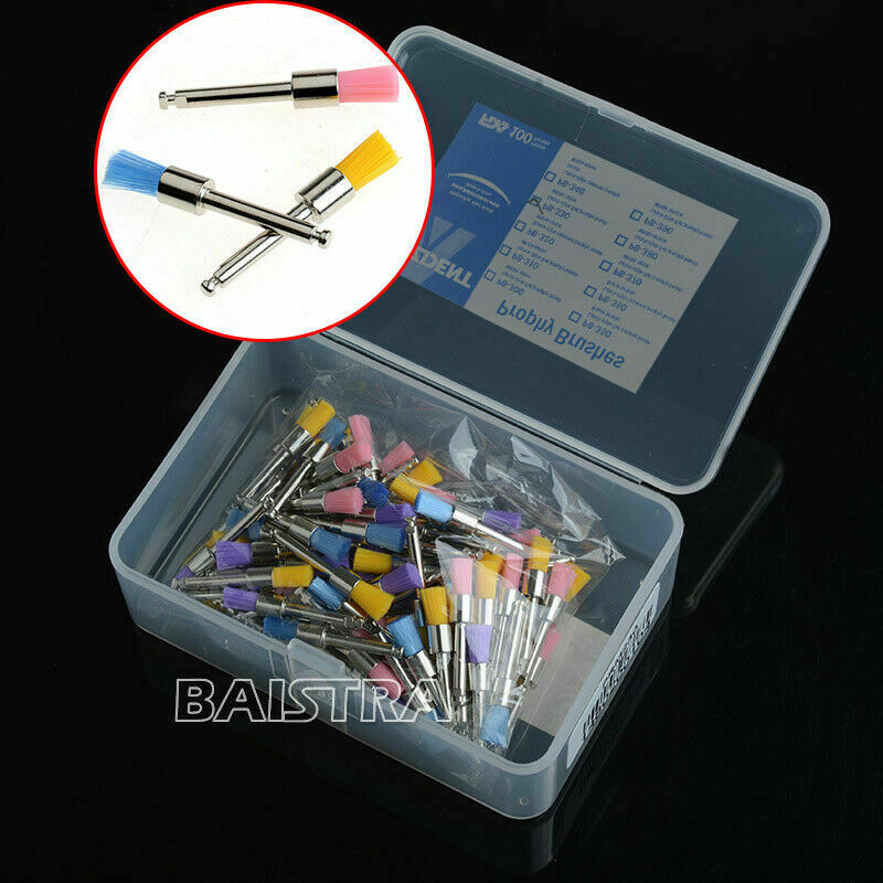 100pzas Tazón de Fuente de Nylon Colorido Dental Cepillo Profiláctico Pulido