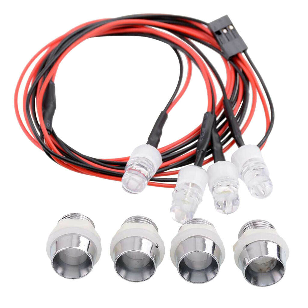 8mm LED Light Bright 2 White & 2 Red Lamp 3-9V for 1/5 1/8 1/10 1/12 1/16 RC Car