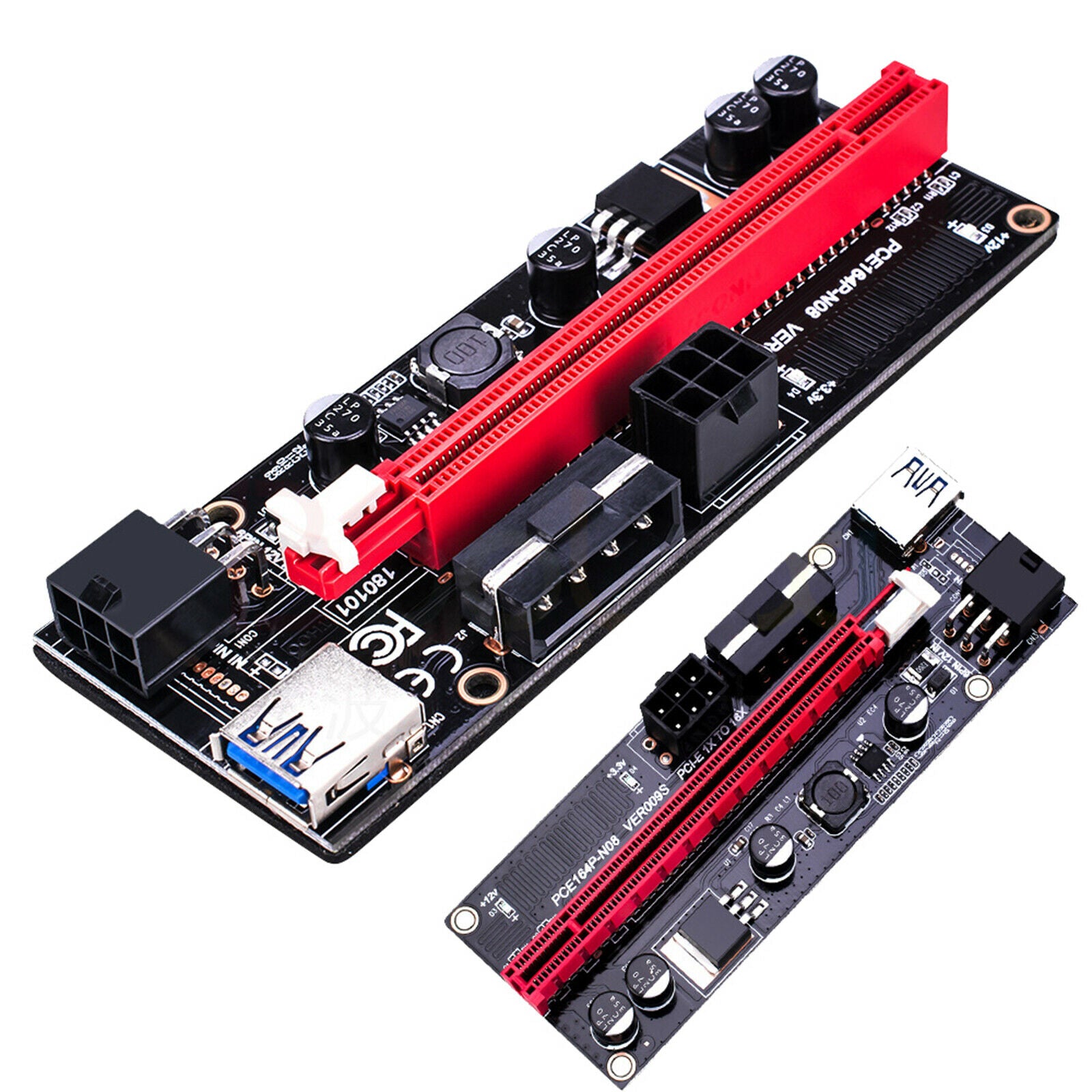 2x PCI-E 1x to 16x Graphic Extension USB3.0 Adapter Card 4 Solid Capacitors