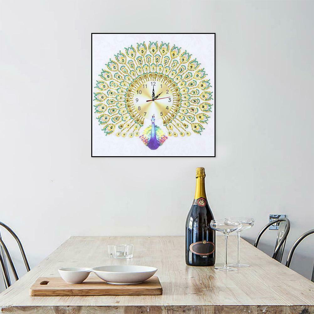 DIY Peafowl Special Shaped Diamond Painting Embroidery Clock Home Decor @