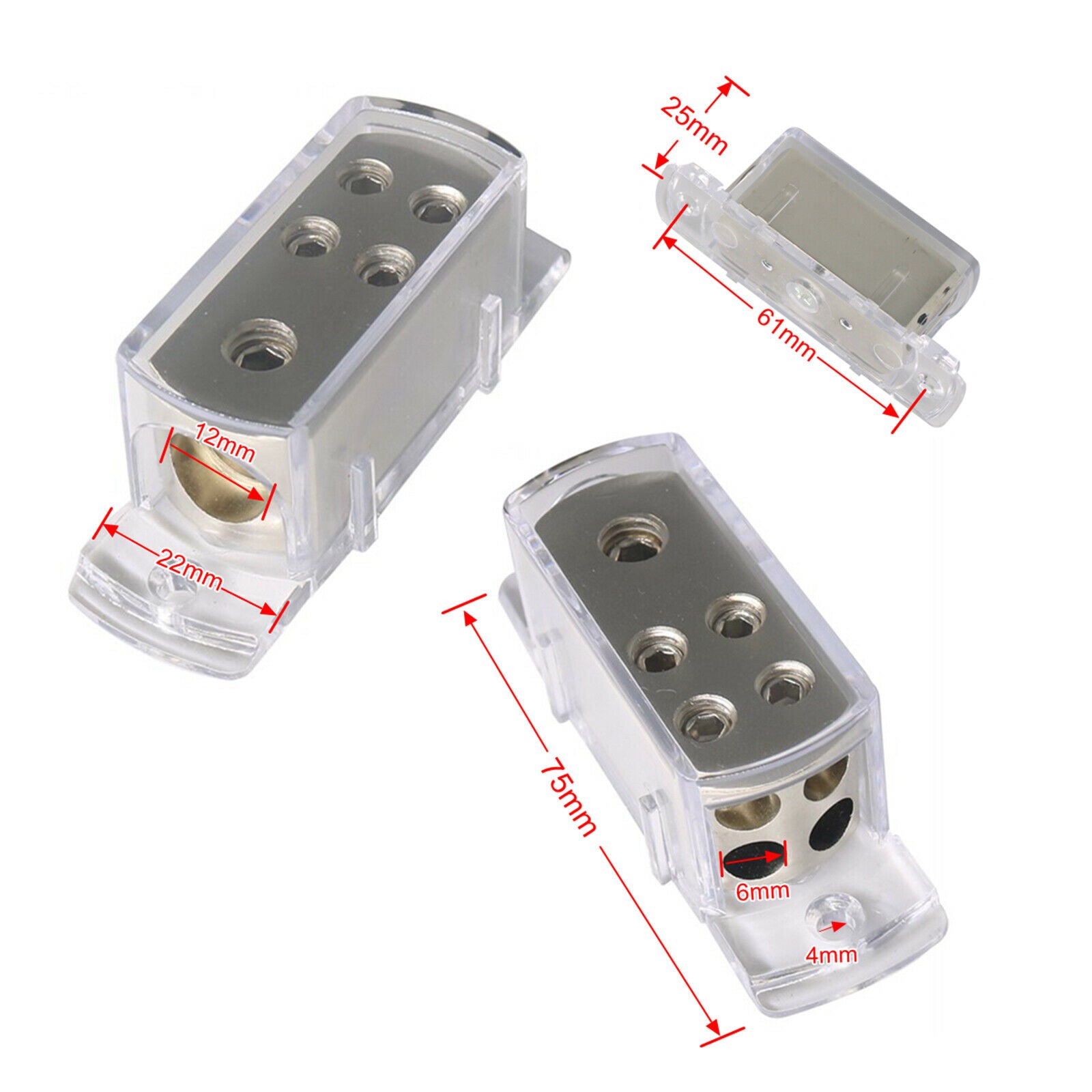 4-Way Car Gauge Power Distribution Block 4 Gauge Input to (4) 8 Gauge Output