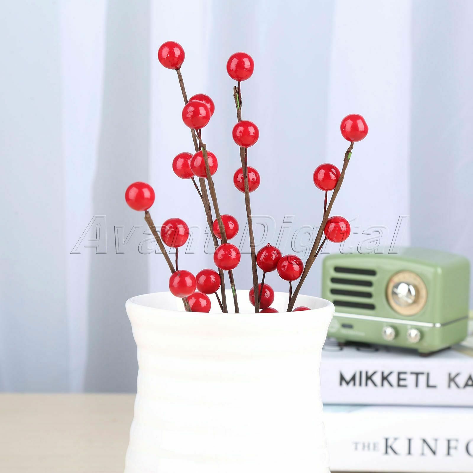 Decoration Red Artificial Holly Berries Branch DIY Christmas Berry Wreath 10Pcs