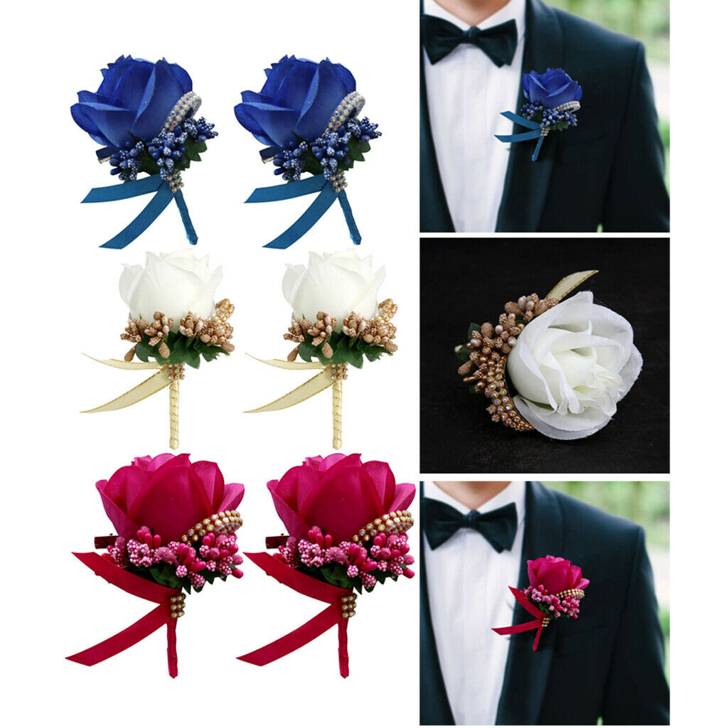 6 Pieces/lot Groom Boutonniere Wedding Silk Rose (5cm) Flowers Accessories Prom