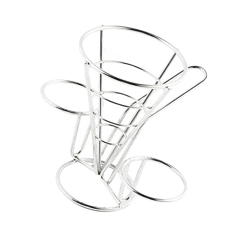 French Fry Holder Stand Cone Rack Snack Basket with 2 Dip Dishes Kitchen