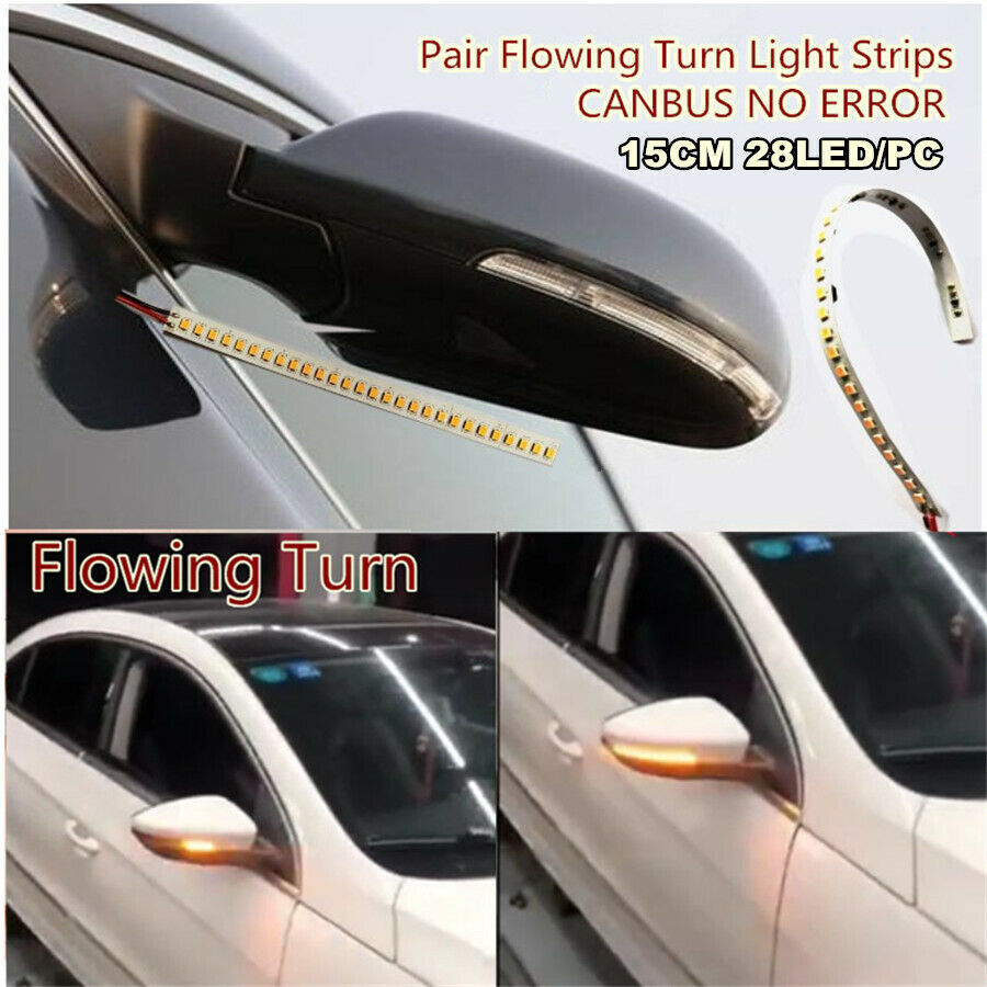 1 Pair 28LED 15CM Car Rear Mirrors Flexible Soft Flowing Turn Signal Light Strip