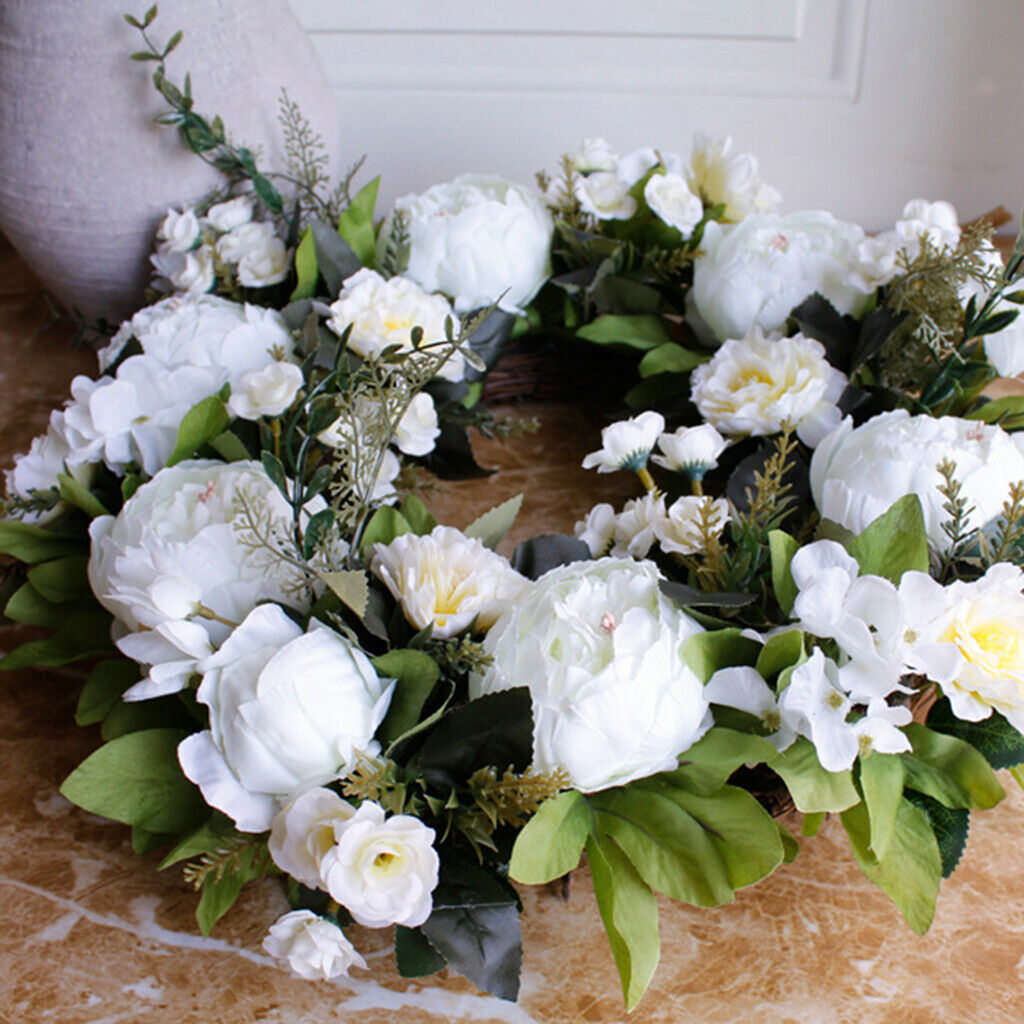 White Peony Flower Wreaths Front Door Wreath Outdoor Wall Hanging Ornament