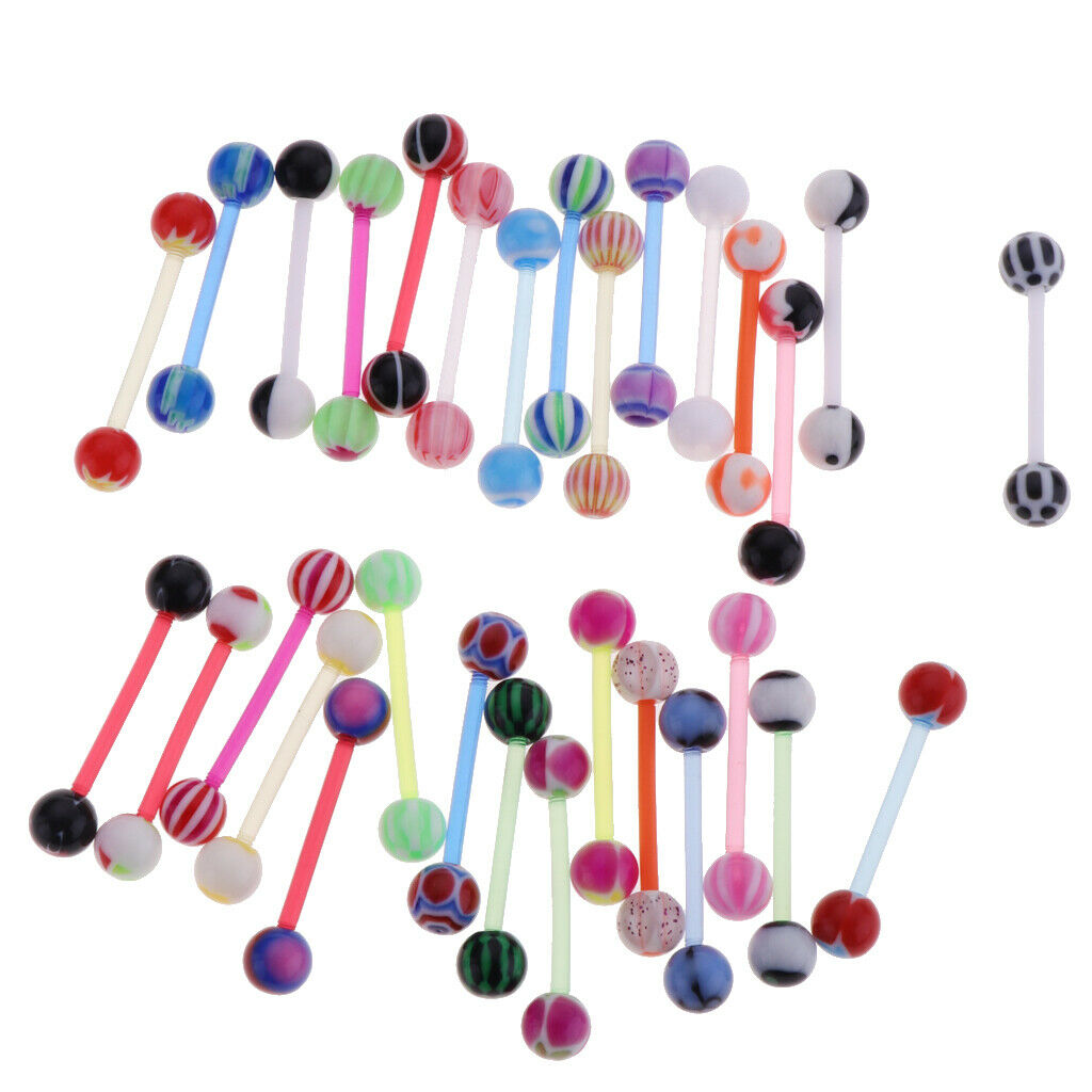 Prettyia 30pcs Sweat Color Bars Lip Nose Eyebrow Nipple Ear Tongue Rings