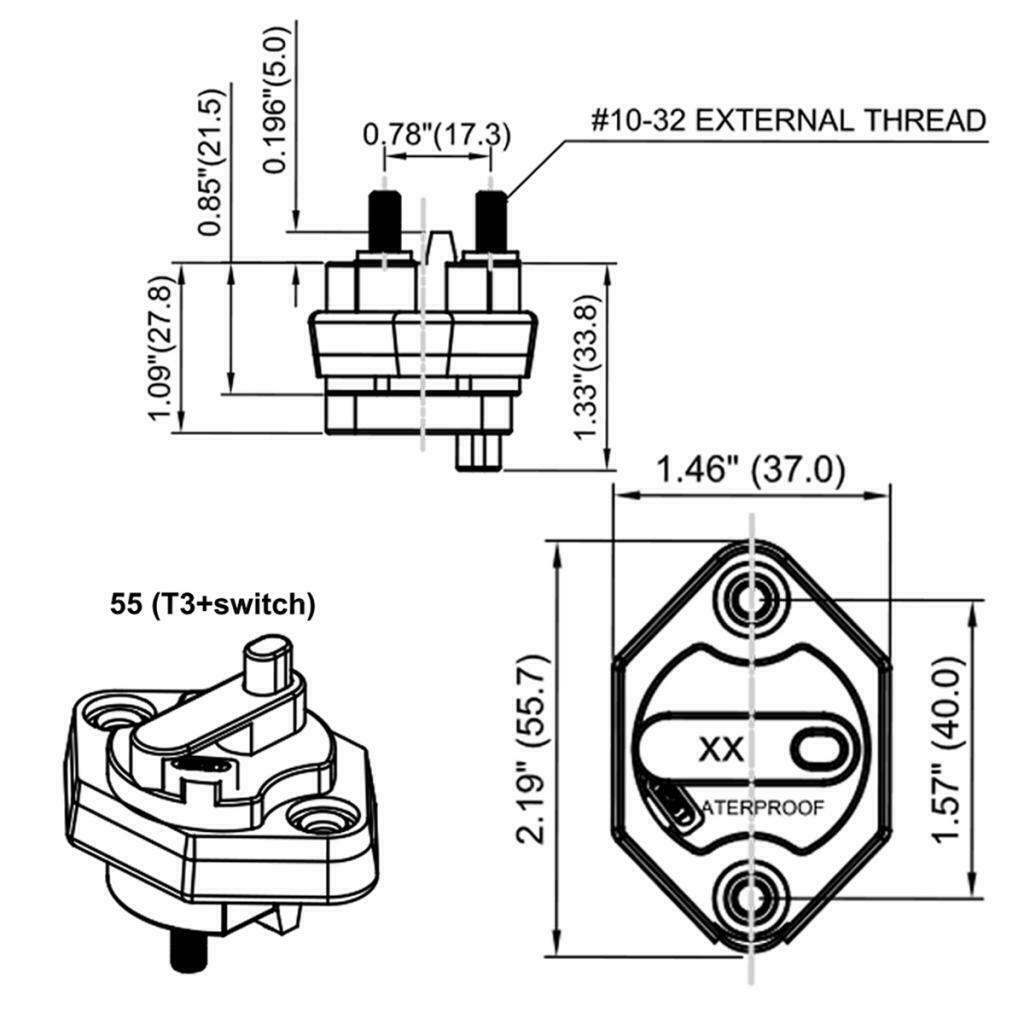 12v In-Line Rv Auto Circuit Breaker Manual Reset Fuse Holder - 20A