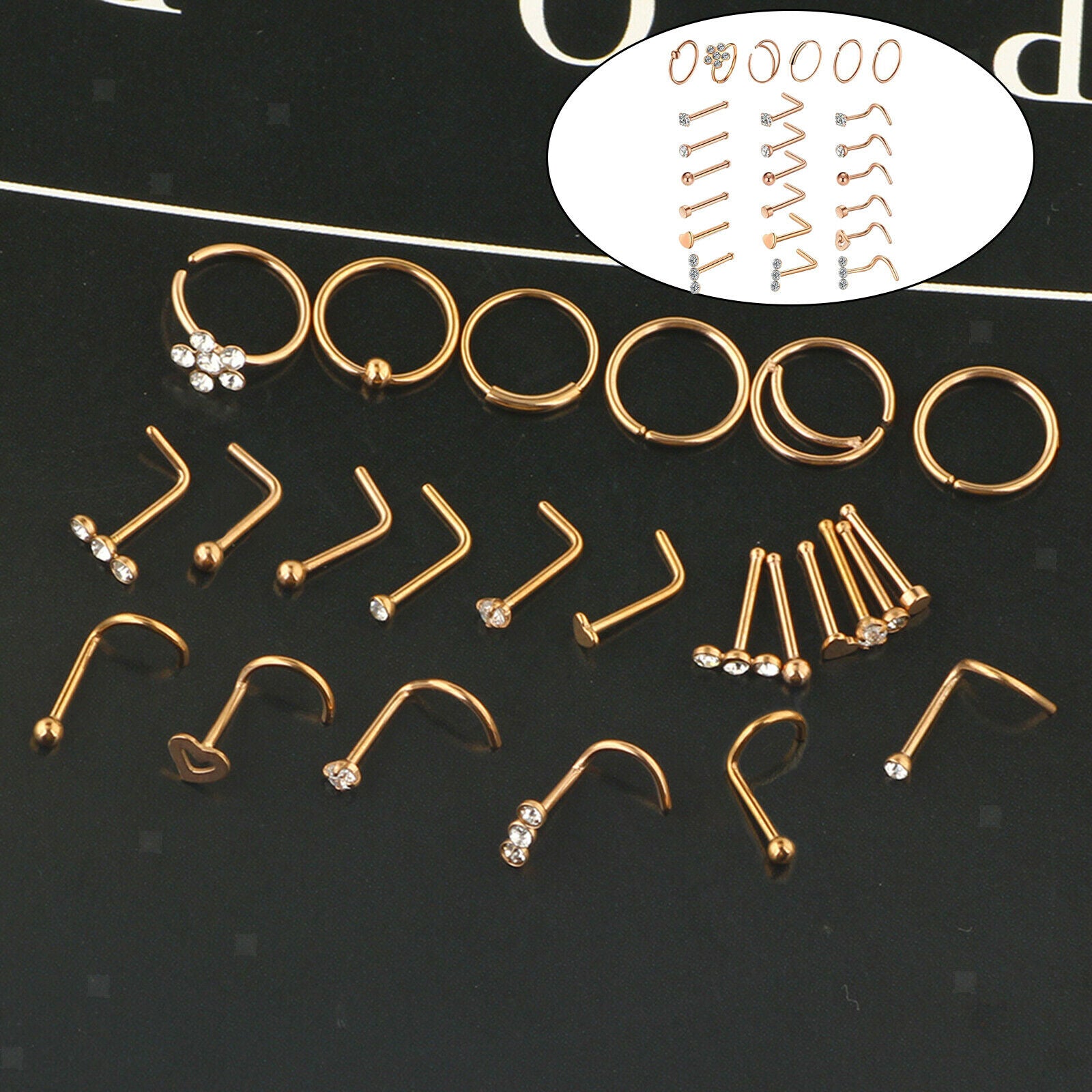 5G Diamond Nose Rings Studs Set Nose Ring Hoop for Women Men Party Vacations