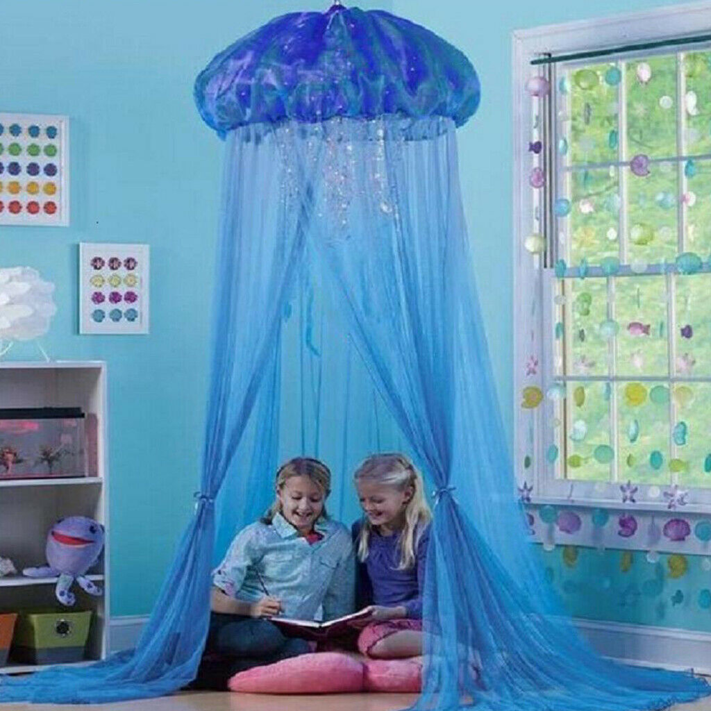 Kids Blue Crib Bed Canopy Bedcover  Net Round Dome Tent Nursery Room
