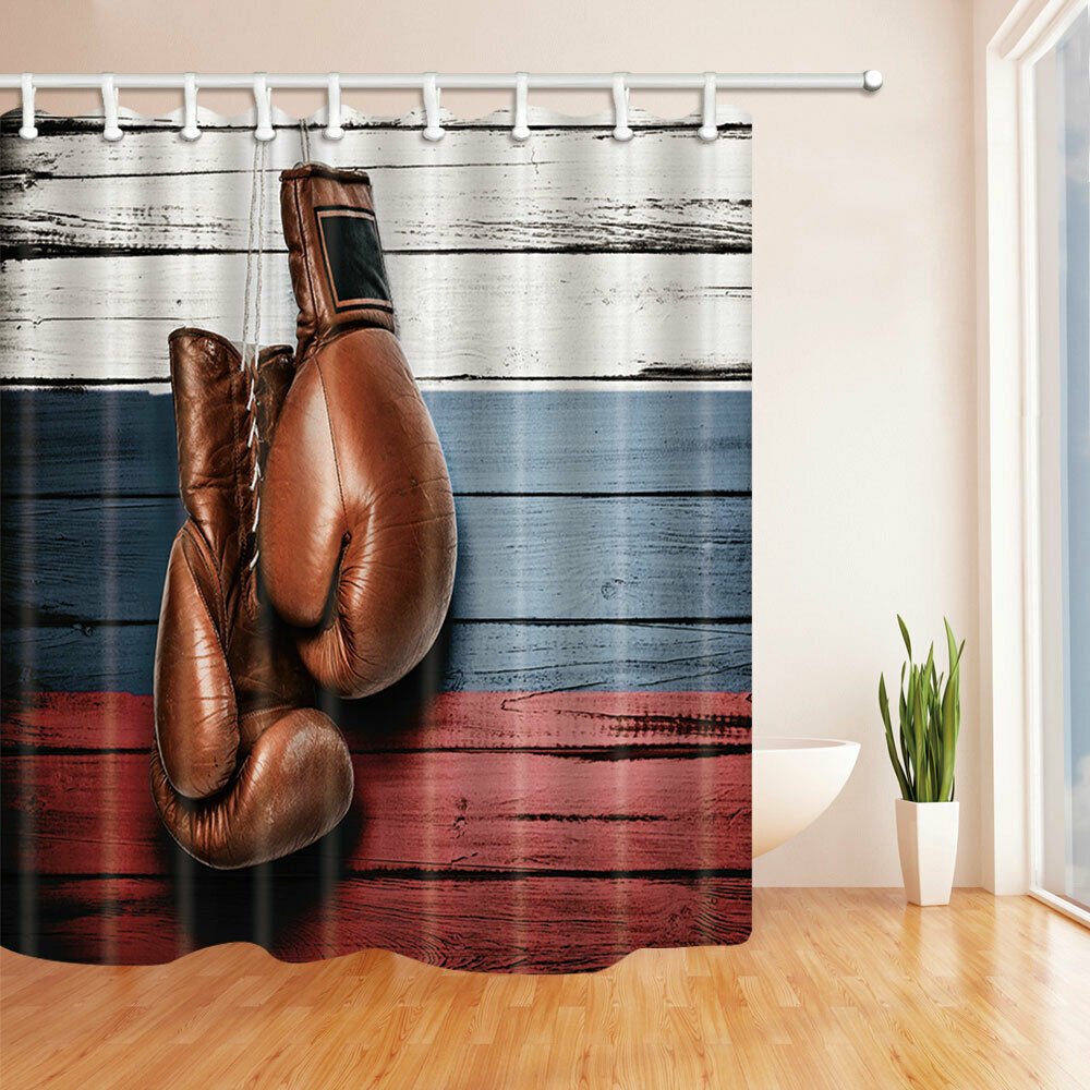Brown Boxing Gloves Fabric Bathroom Shower Curtains & Hooks 71In